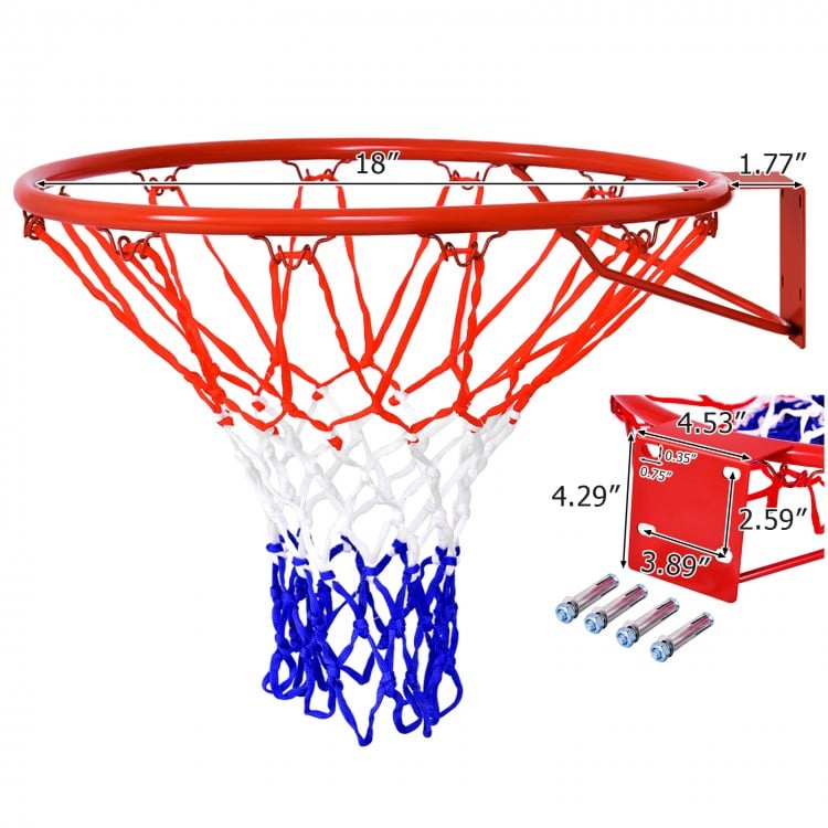 Detailed view of the mounting bracket and fittings for the 18-inch wall-mounted basketball hoop, ensuring sturdy.
