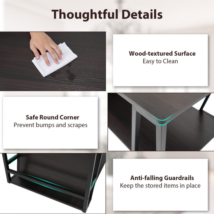 Wood-textured surface of the brown rectangle coffee table, featuring easy cleaning and safe round corners for added.