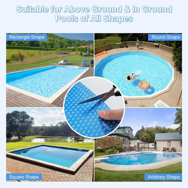 Rectangle swimming pool cover, 12-mil PE material, heat-retaining, suitable for various pool shapes, easy to cut and.