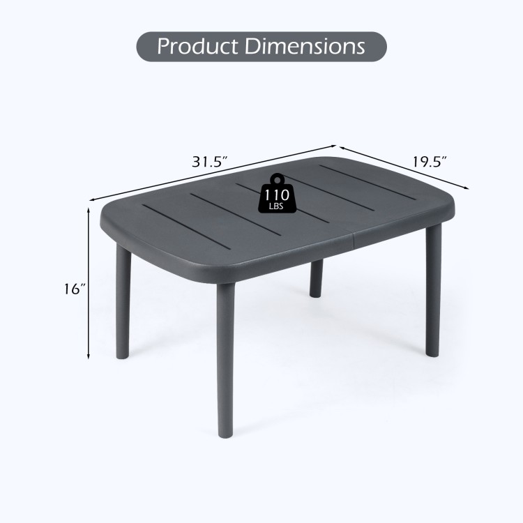 Rectangular patio storage side table in gray with aluminum alloy rods, measuring 31.5" x 19.5" x 16", ideal for.