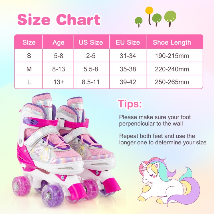 Adjustable roller skates in rose red with light-up wheels, designed for teens ages 13+, featuring breathable mesh liner.