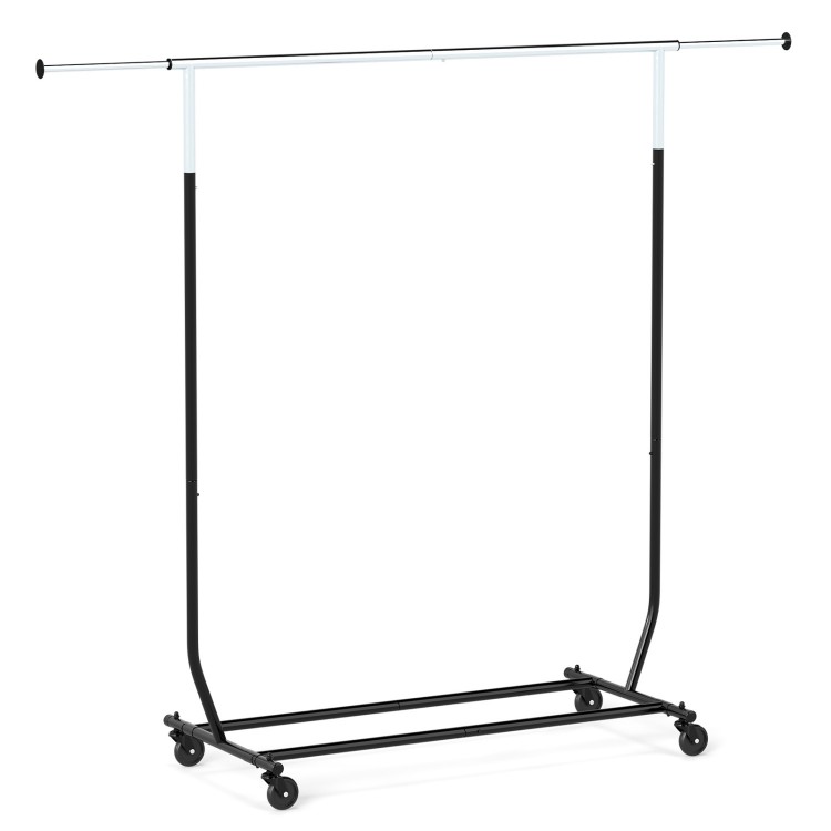 Extendable rolling clothes rack with thickened metal tubes and 4 casters for easy mobility, ideal for laundry or.