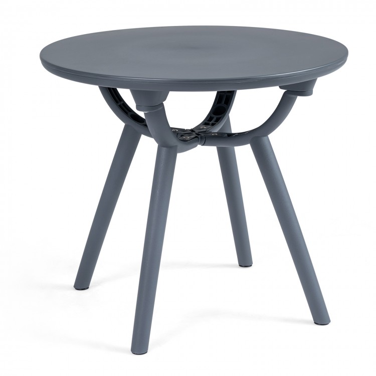 Round patio storage side table in gray, made of PP and ABS, perfect for poolside or balcony use with a 20" tabletop.