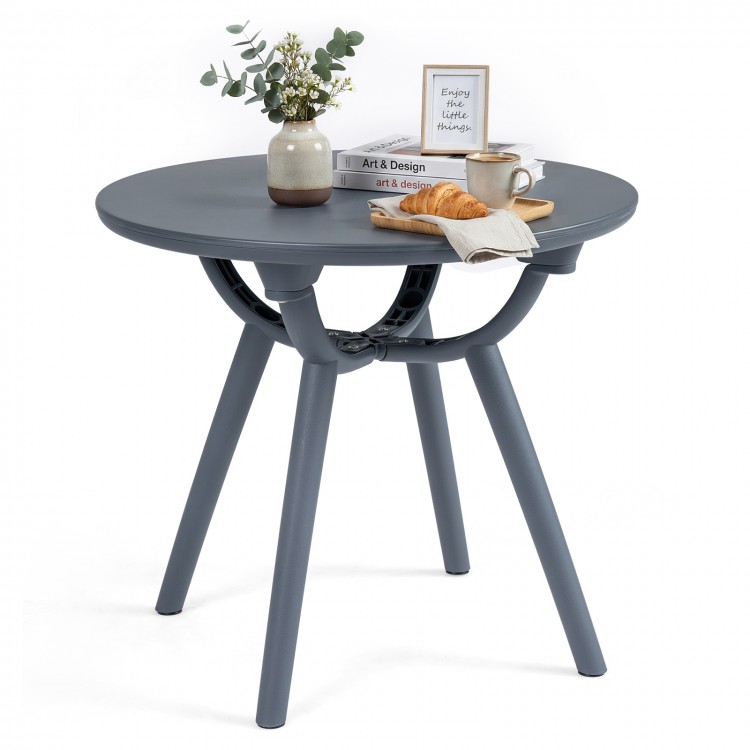 Round patio storage side table in gray, featuring a 20" tabletop, ideal for poolside and balcony use.