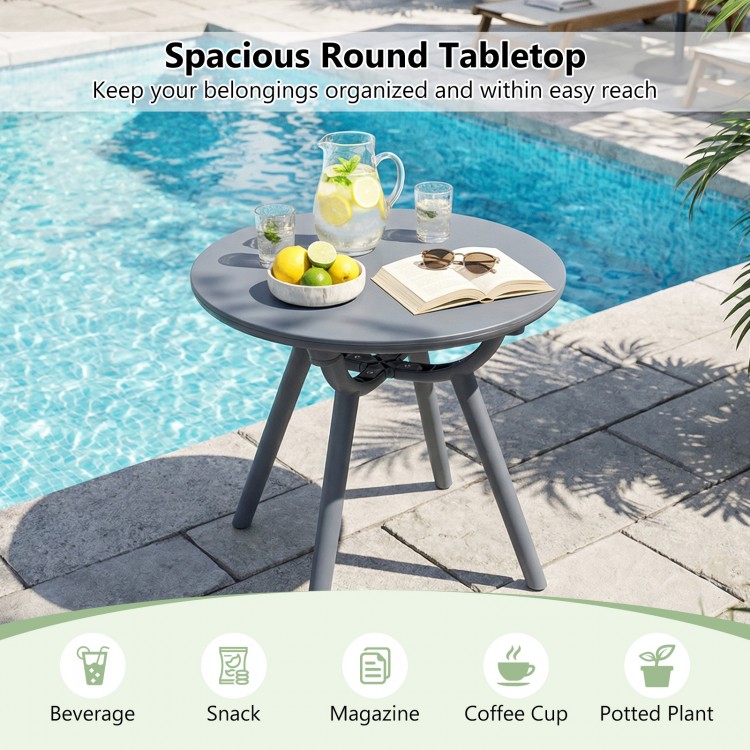 Round patio storage side table with 20" tabletop, crafted from premium PP and ABS, ideal for poolside and balcony use.
