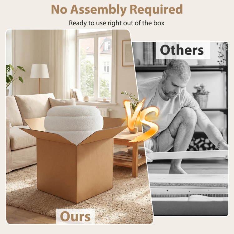Round storage ottoman with acacia wood frame, featuring hidden storage and 360° swivel convenience for living room use.