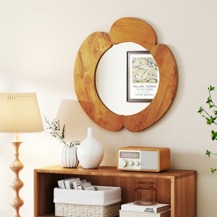 29 Inch Rustic Hanging Vanity Mirror with Teak Wood Frame - Gallery View 6 of 10