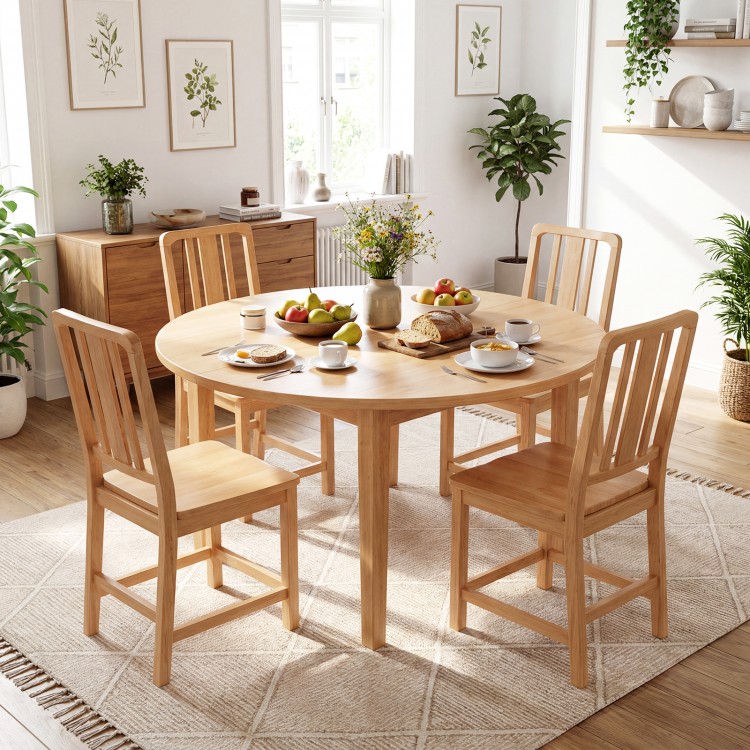Natural rubber wood dining chairs set of 4 with ergonomic hollowed backrest, perfect for dining room comfort.