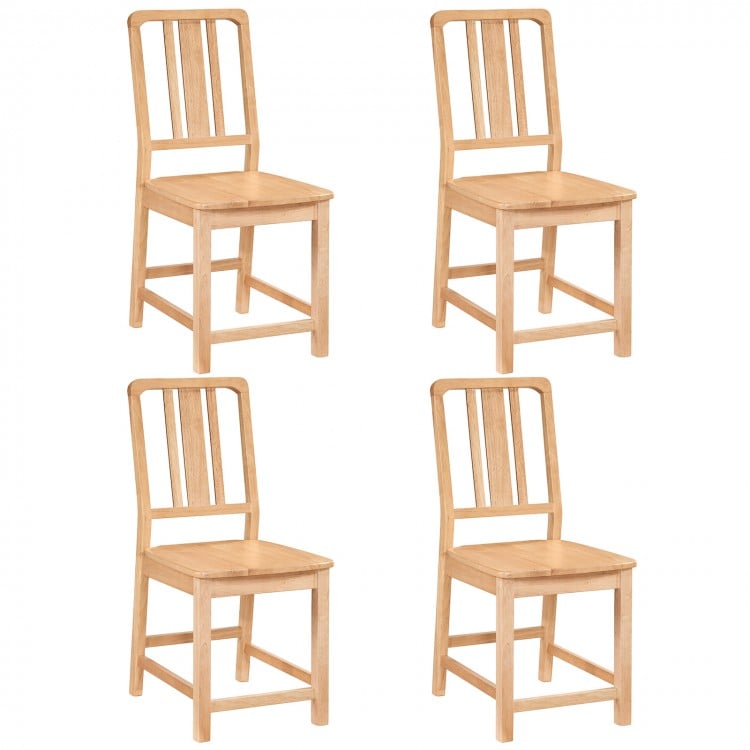 Set of 4 natural rubber wood dining chairs with ergonomic hollowed backrest for comfort and stability.