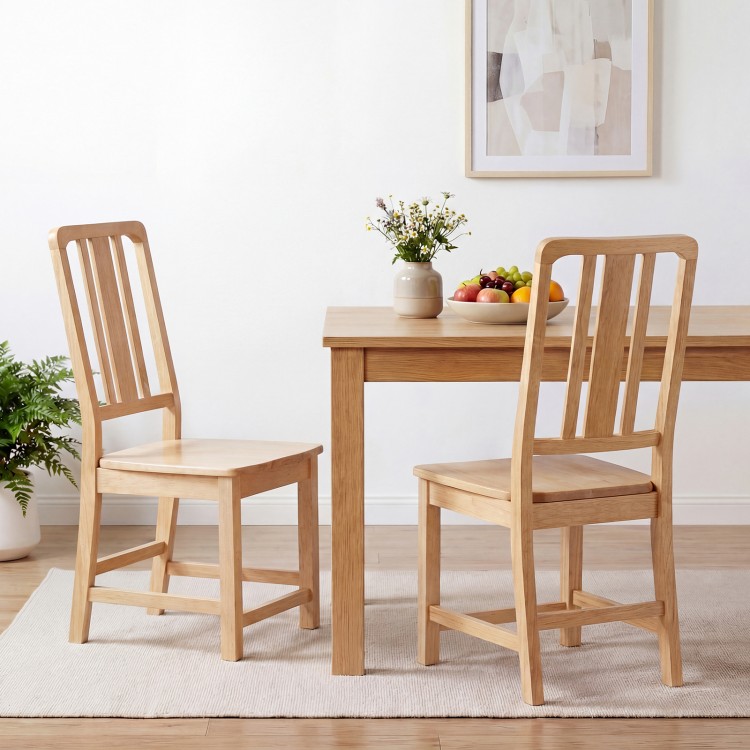 Natural rubber wood dining chairs with hollowed backrest, showcasing ergonomic design and sturdy construction for.