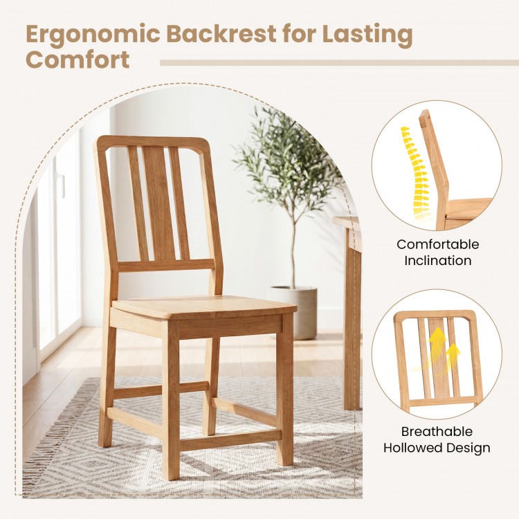 Natural rubber wood dining chair with ergonomic hollowed backrest for comfort and breathable design in a cozy setting.