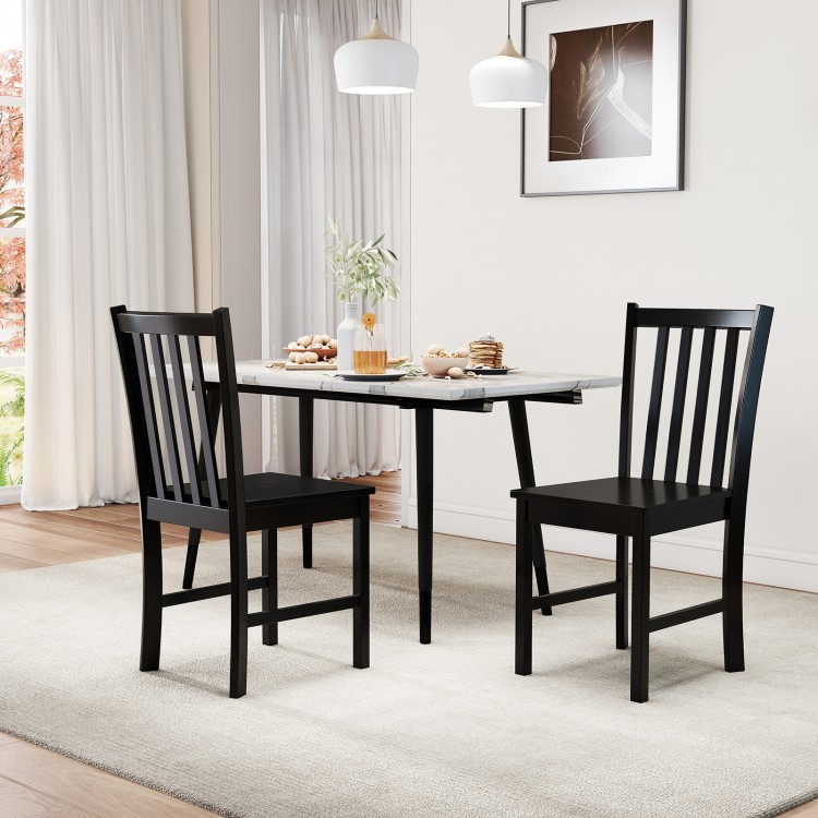 Black wooden dining chairs set of 2 with slat backrest, perfect for enhancing kitchen or dining room decor.