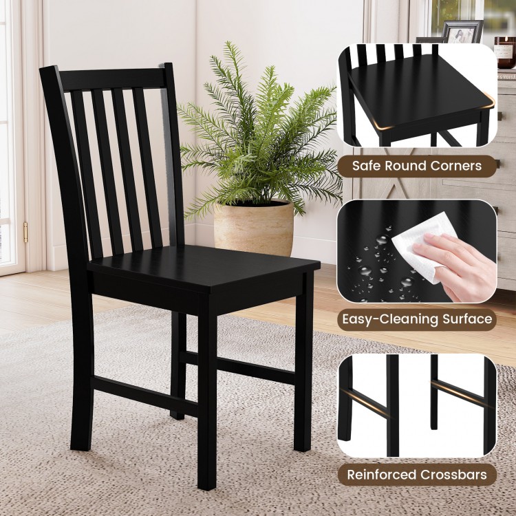 Black wooden dining chair with slat backrest, ergonomic design, and easy-clean surface for kitchen or dining room use.