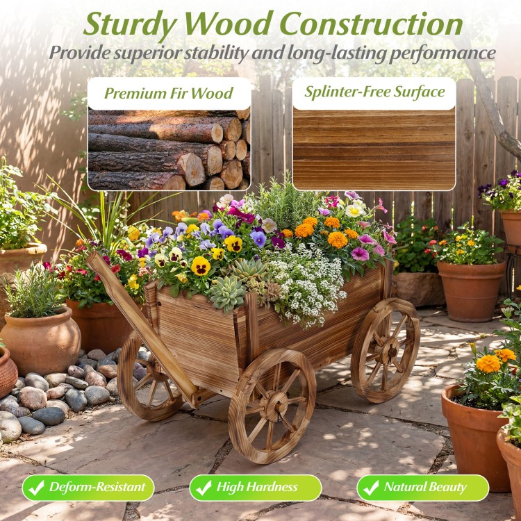 Rustic rolling flower pot stand made of premium fir wood with wheels, perfect for decorative gardening and easy.