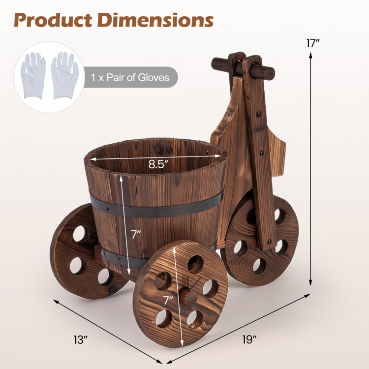 Rustic Wood Tricycle Planter Barrel Flower Pot Cart with Drainage Hole - Gallery View 4 of 9