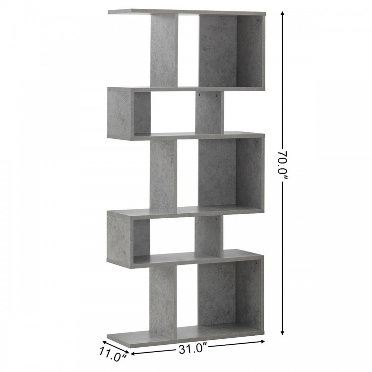 Gray 5 cubes ladder shelf bookshelf with modern design, ideal for storage and display in small spaces.