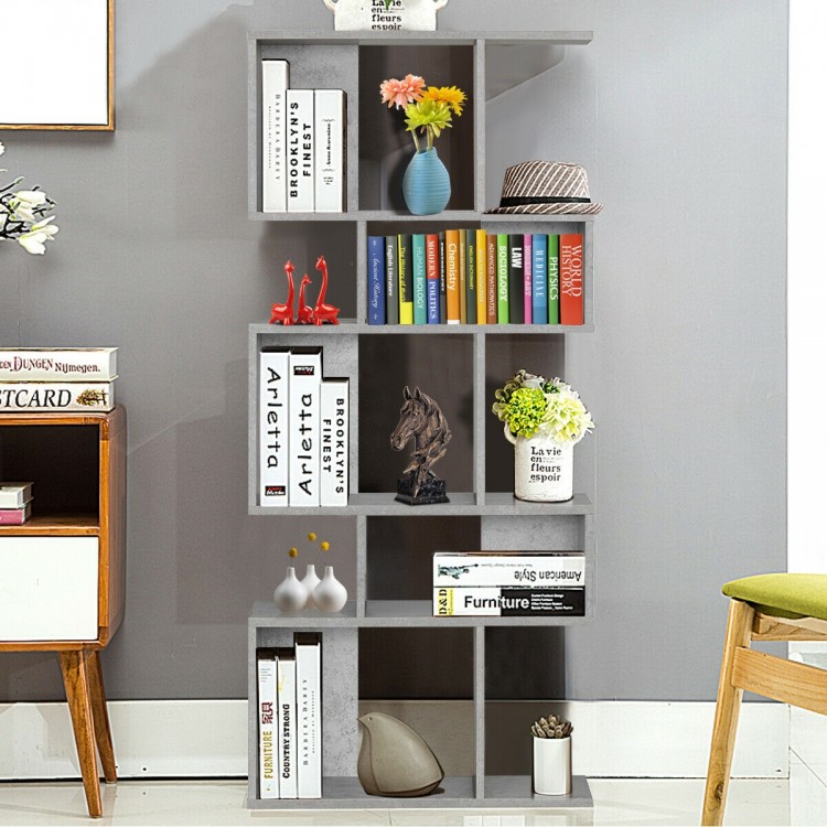 Gray 5-cube ladder corner bookshelf with modern design, ideal for storage and display in small spaces.