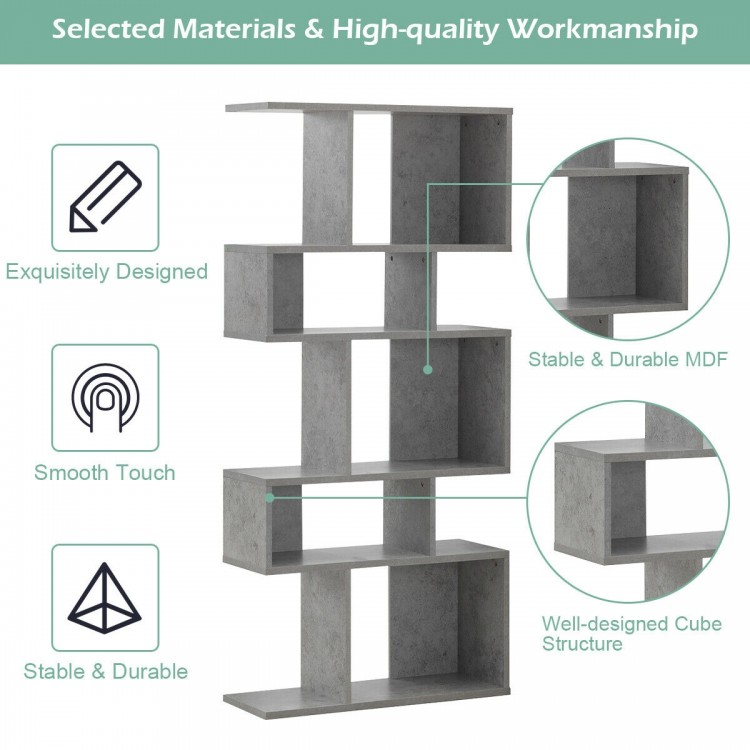 Ladder corner bookshelf in gray, made of durable MDF, featuring 5 cubes for ample storage and modern design.