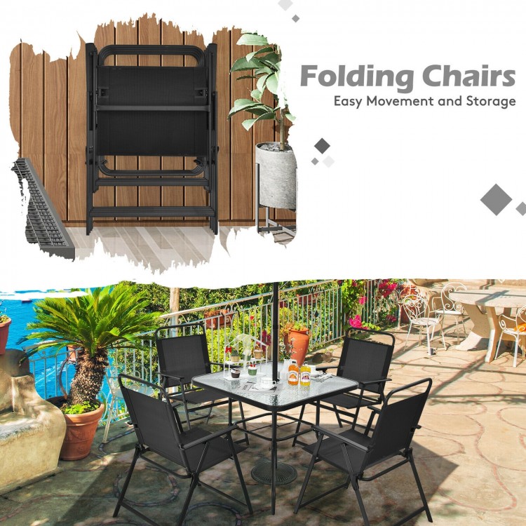 Folding chairs from a 6-piece patio dining set, featuring ergonomic design and easy storage for outdoor use.