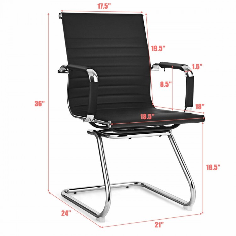 Black PU leather conference chair with ergonomic backrest and sled base, ideal for office or reception use.