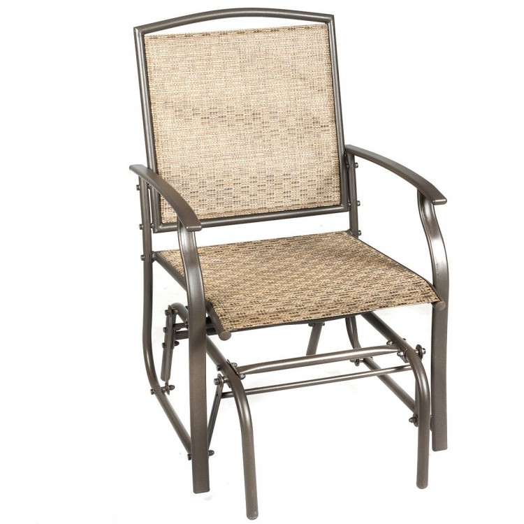 Single glider chair with a sturdy steel frame and breathable fabric, perfect for outdoor relaxation in the garden or.