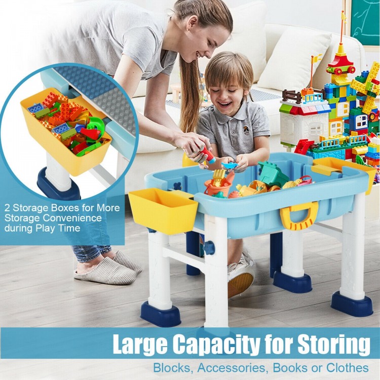 Kids activity table set with chair featuring large storage compartments and two side boxes for organizing toys and.