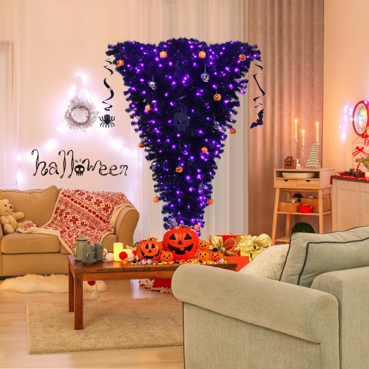 6 Feet Upside Down Artificial Christmas Tree with 270 Purple LED