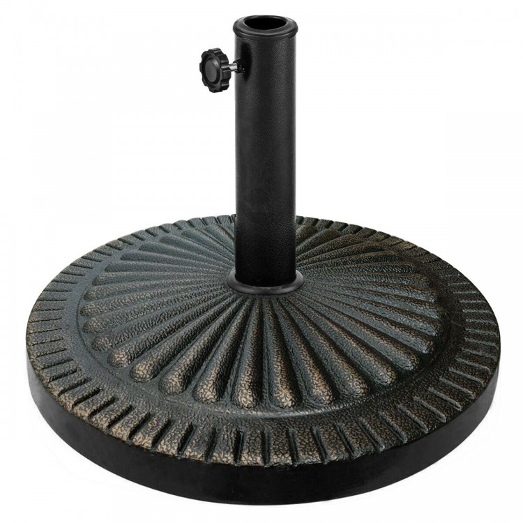 Heavy-duty 31.5 lbs bronze umbrella base with petaloid knob, ideal for outdoor stability in gardens and patios.