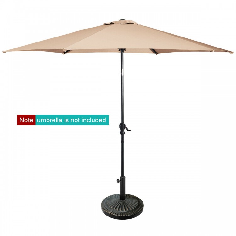 Heavy-duty bronze umbrella base with petaloid hand-turn knob, ideal for stability in outdoor settings like patios and.