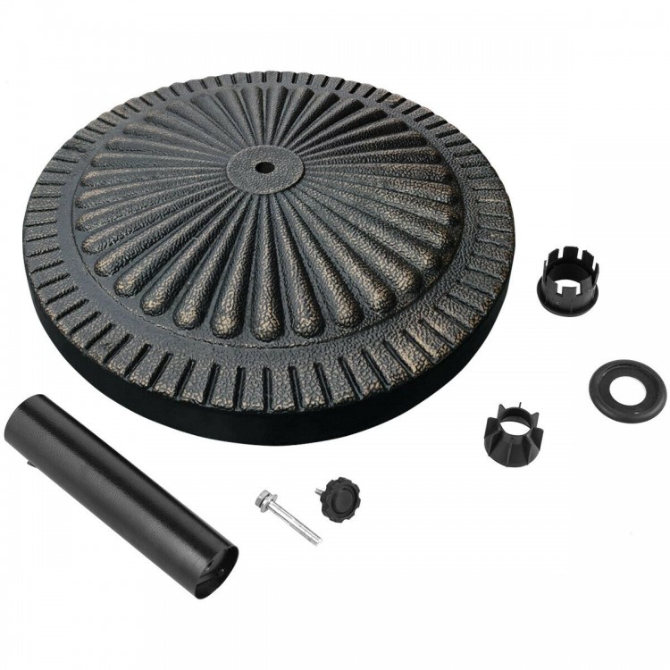 Heavy-duty 31.5 lbs bronze umbrella base with petaloid knob, ideal for outdoor use in gardens and patios.