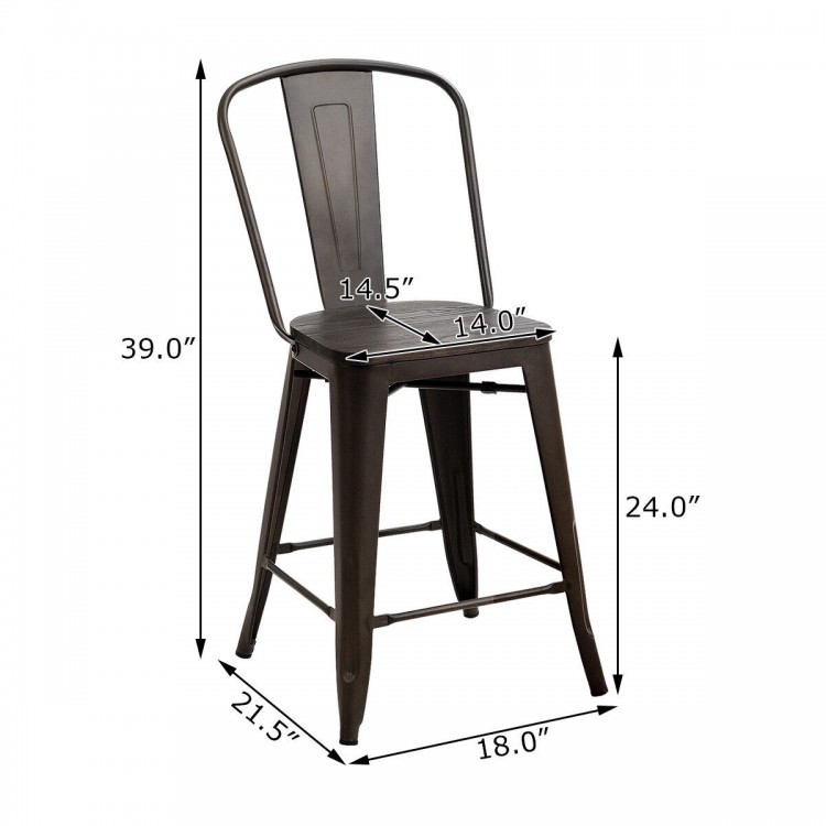 Industrial metal counter stool with removable backrest, solid steel and elmwood seat, ideal for kitchens and bistros.
