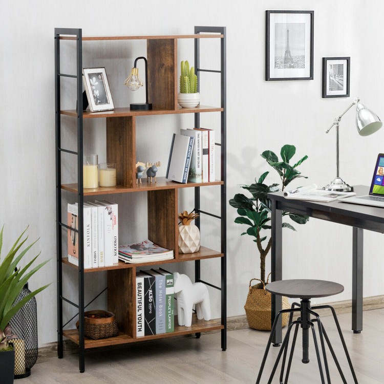4-tier industrial bookshelf with thick chipboard and steel frame, ideal for living room or study storage and decor.