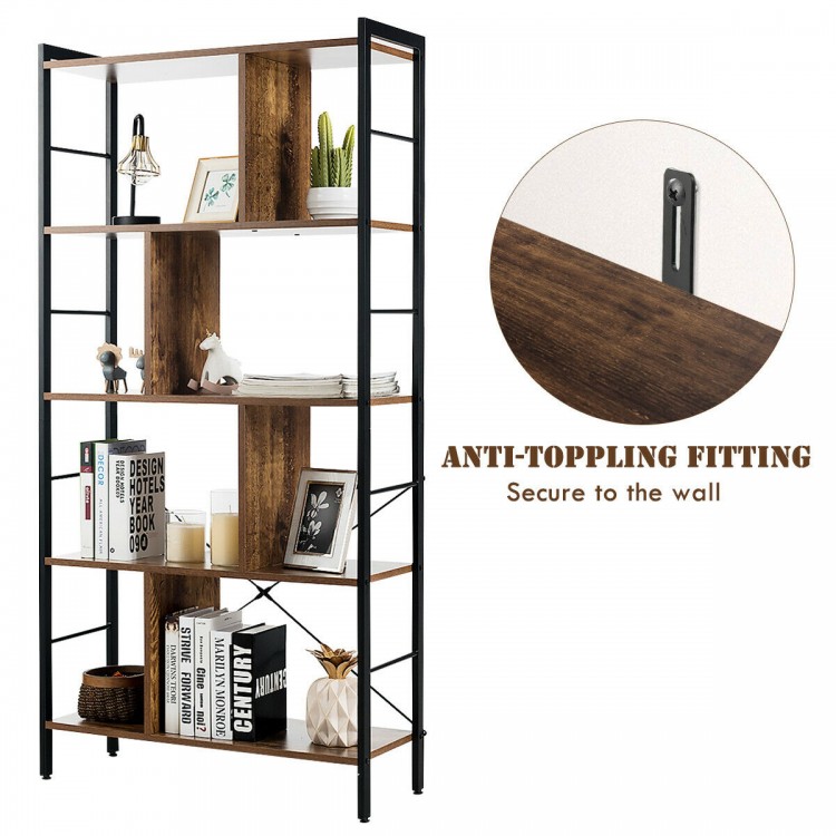 4-tier industrial bookshelf with thick chipboard and steel frame, featuring open shelves for versatile storage in any.