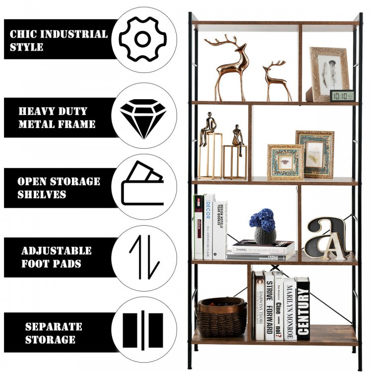 4-tier industrial bookshelf with thick chipboard and durable steel frame, perfect for living room or study storage.