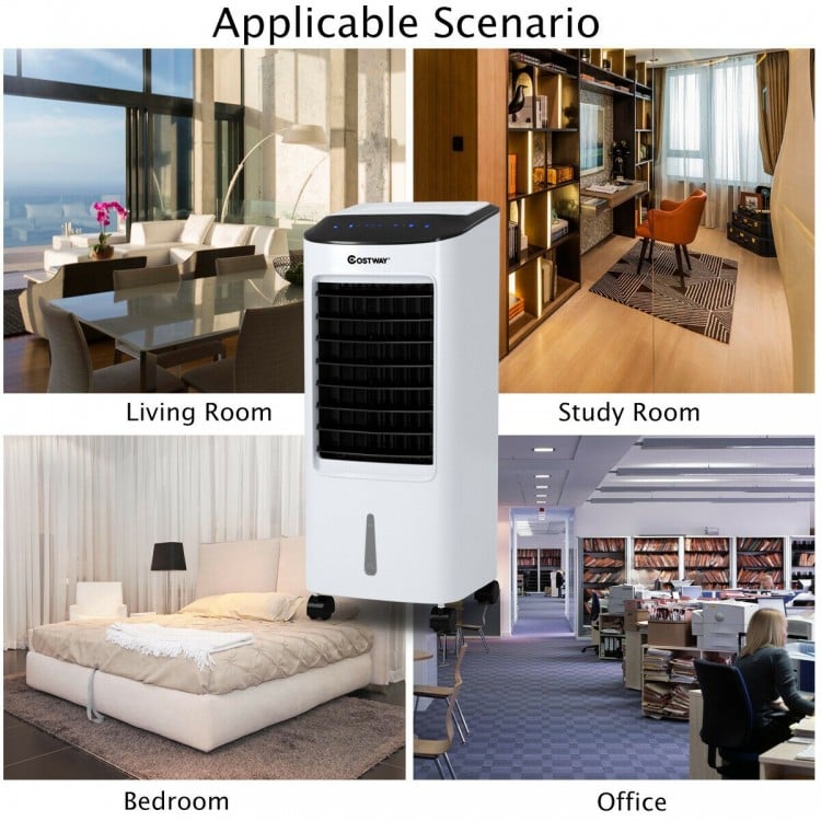 Portable air cooler fan with remote control, compact design for home and office use, featuring a 7L water tank.
