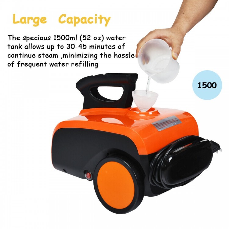 Heavy duty steam cleaner with 1500ml water tank, designed for versatile cleaning with 18 accessories for home and.