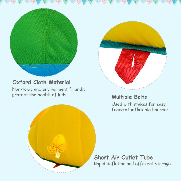 Brightly colored oxford cloth detail of the Kid's Inflatable Water Slide Bounce House, featuring multiple belts for.