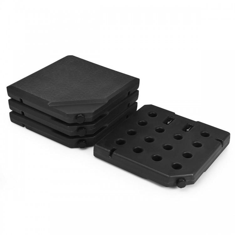 Square fillable patio umbrella base set made of durable PE plastic, featuring 4 plates for stability and easy filling.