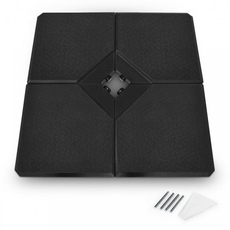 Square fillable patio umbrella base set made of durable PE plastic, featuring a simple black design for outdoor.