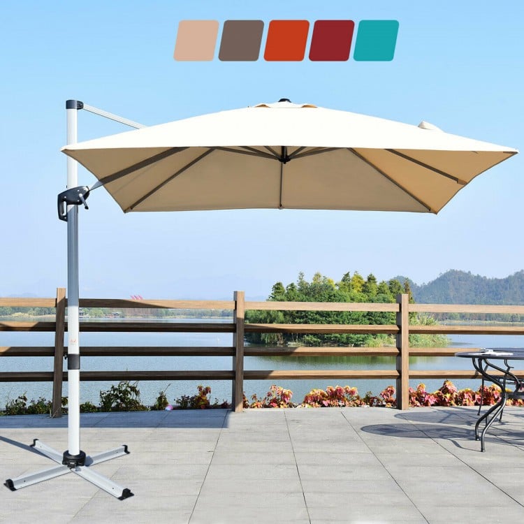 10 ft 360 Degree Tilt Aluminum Square Patio Offset Cantilever Umbrella without Weight Base-BeigeCostway Gallery View 6 of 12