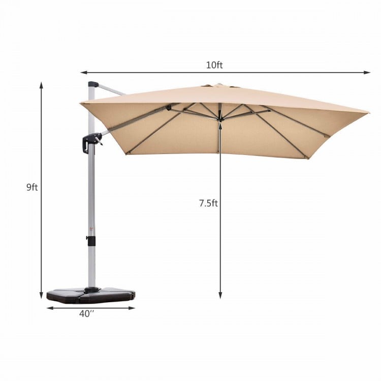 10 ft 360 Degree Tilt Aluminum Square Patio Offset Cantilever Umbrella without Weight Base-BeigeCostway Gallery View 5 of 12