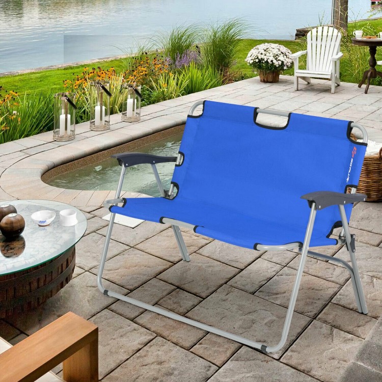 2 Person Folding Camping Bench Portable Double Chair - Costway