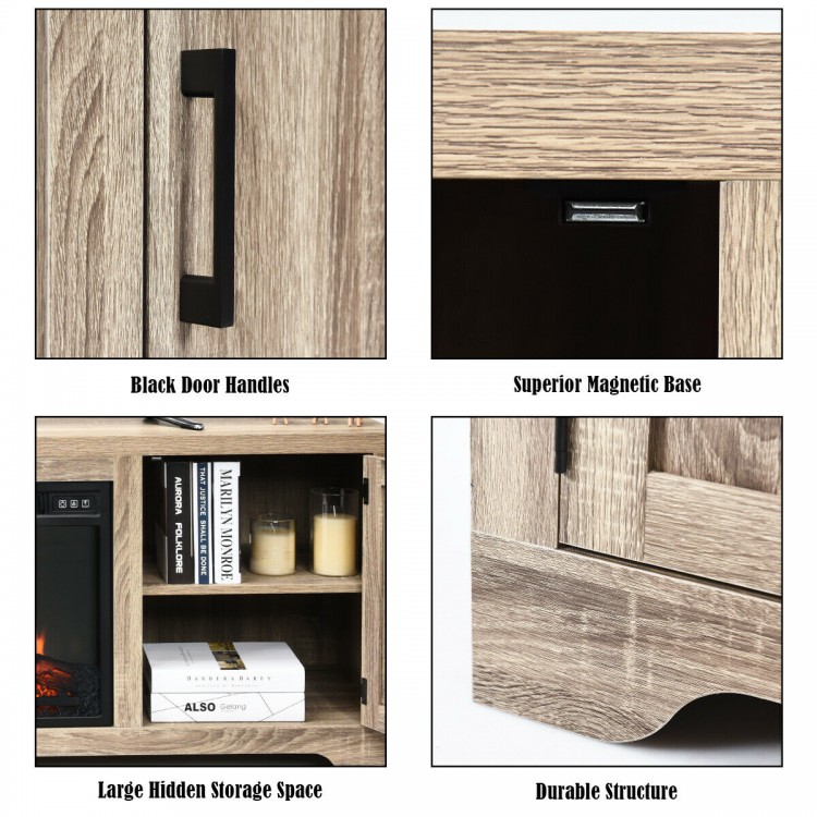 Close-up of the 65-inch media TV stand showcasing black door handles and durable structure with large hidden storage.