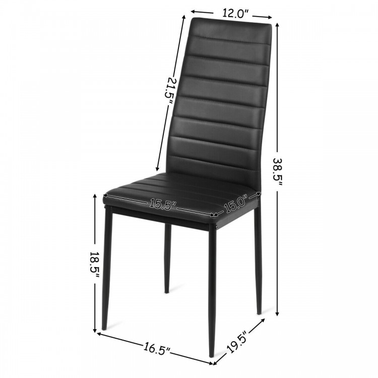 High back dining chair in black PU leather with ergonomic design, softly padded seat, perfect for modern dining spaces.
