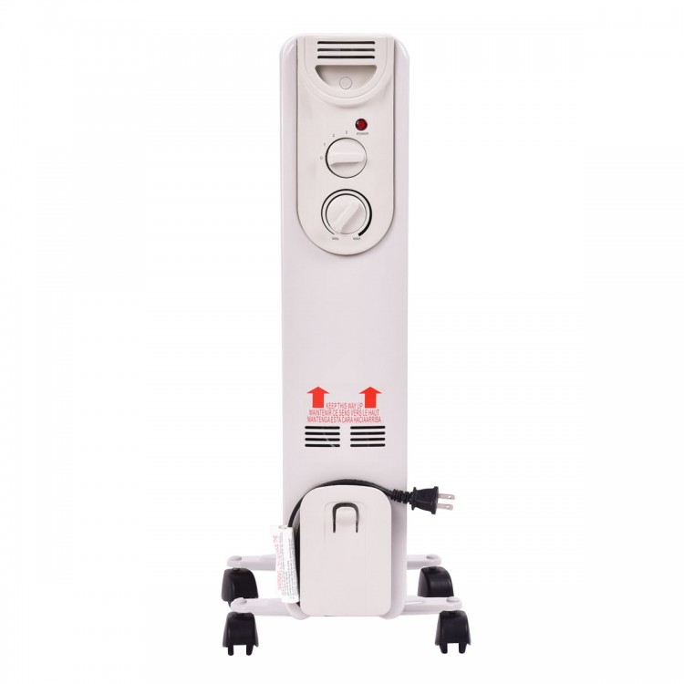Electric portable oil-filled radiator space heater with adjustable thermostat and three heat settings for efficient.