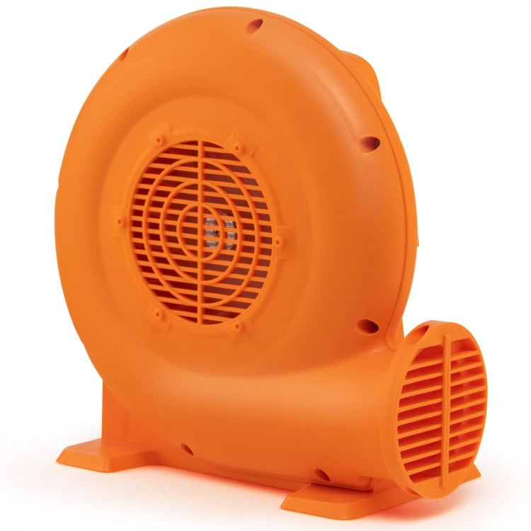 Orange 550W air blower for inflatables with a 25-foot wire and GFCI plug, ideal for outdoor use and strong airflow.