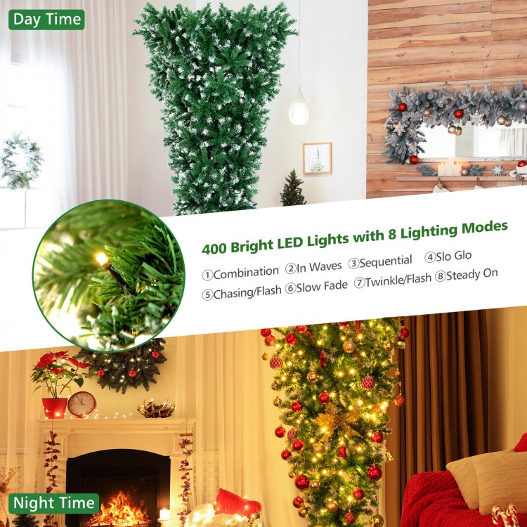 7.5 feet pre-lit upside down Christmas tree with 1100 snowy tips and 400 warm white LED lights for festive decor.