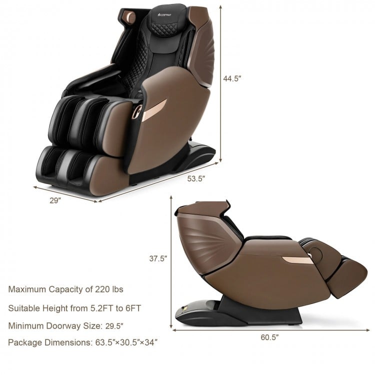 3D SL-Track Electric Full Body Zero Gravity Shiatsu Massage Chair with Heat Roller-BrownCostway Gallery View 4 of 10