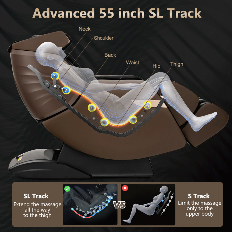 3D SL-Track Electric Full Body Zero Gravity Shiatsu Massage Chair with Heat Roller-BrownCostway Gallery View 6 of 10