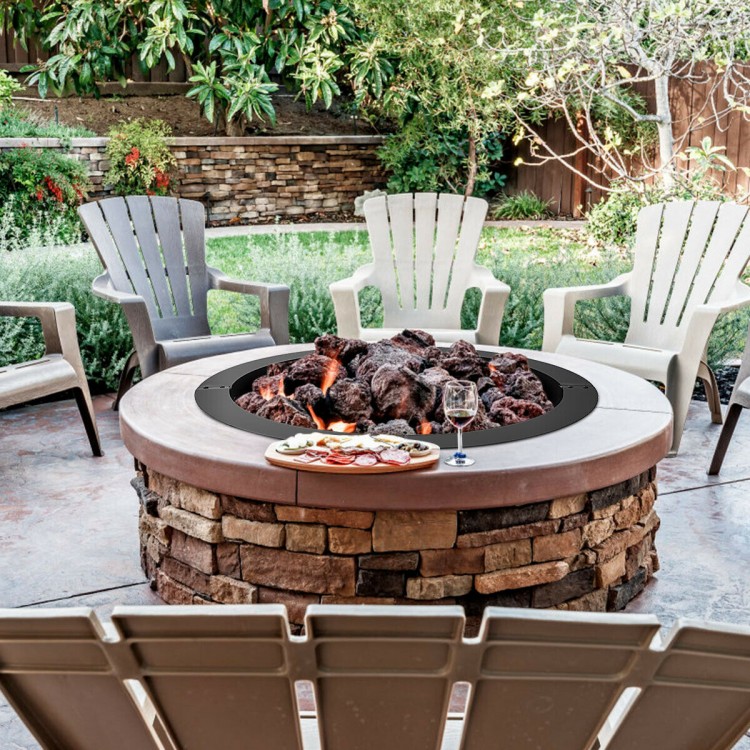 36-inch round steel fire pit ring with a powder-coat surface, ideal for DIY outdoor backyard use.